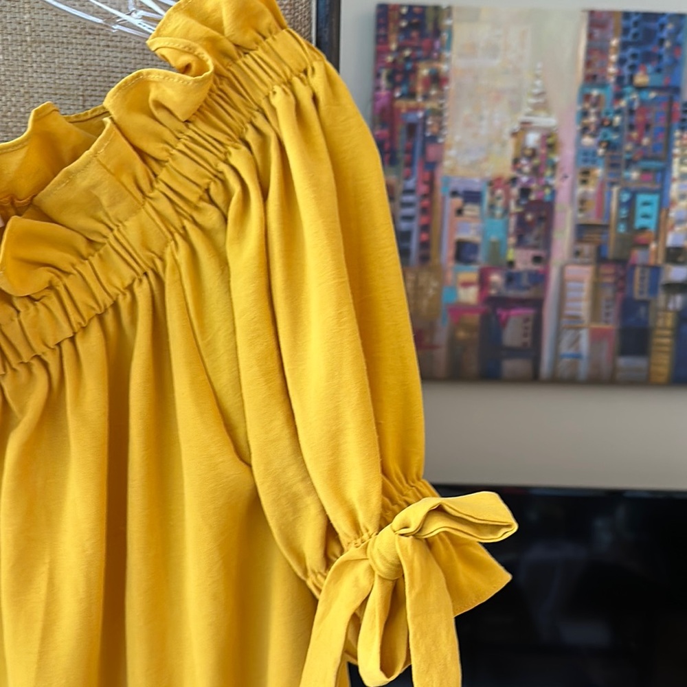 Symphony-Yellow Ruffle Off-Shoulder Dress - Picture 2 of 5